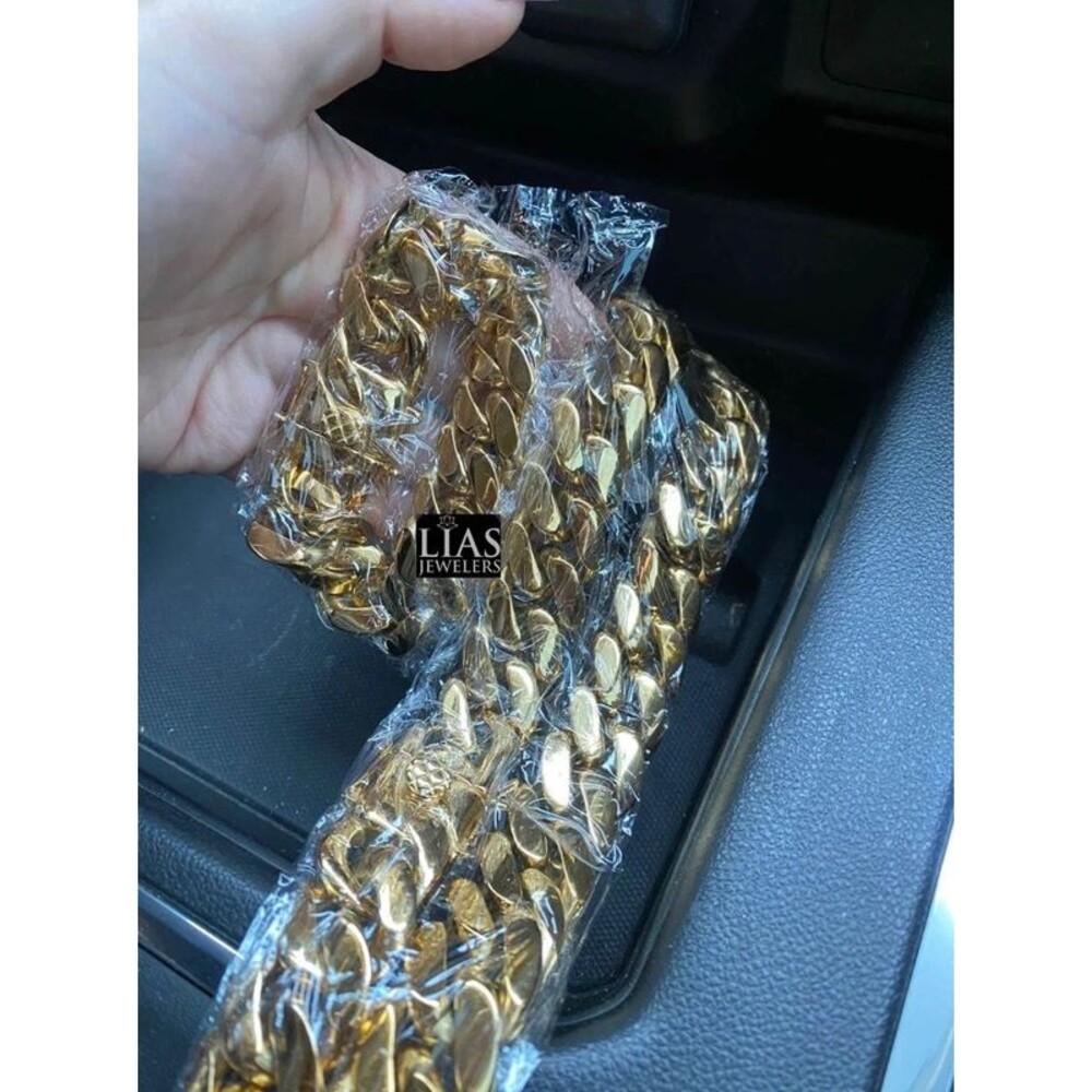 New 14k yellow gold filled Cuban link chain and bracelet set